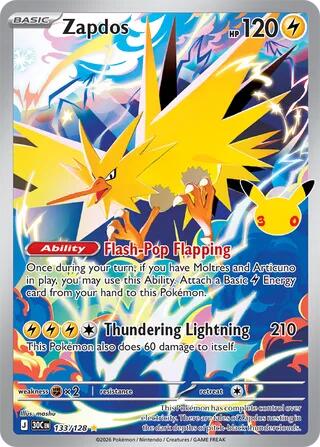 Zapdos 133/128 (ME: 30th Celebration) - Holofoil